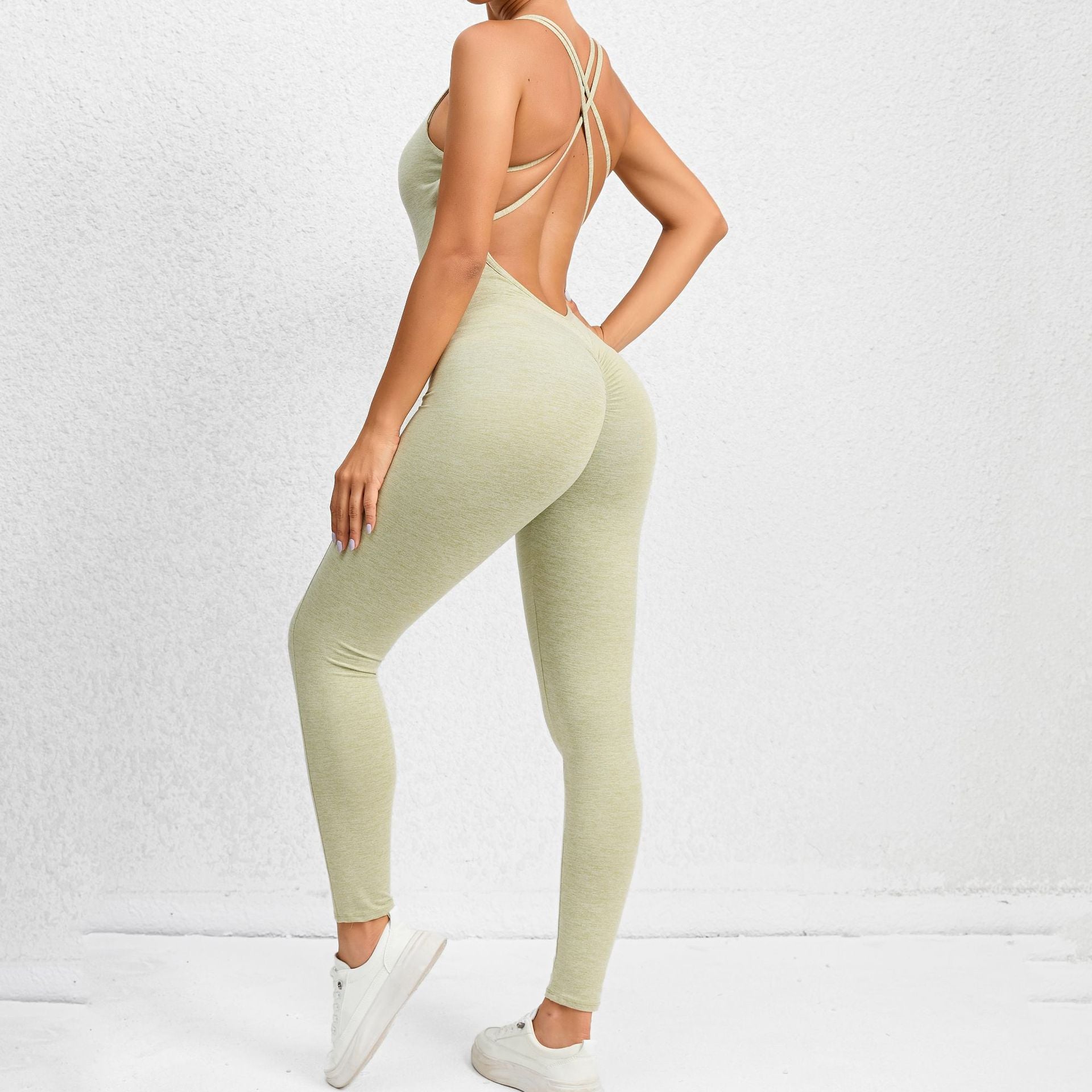 Yoga Jumpsuit With Cross-strap Back Design Quick-drying Tight-fitting Running Sports Fitness Pants Fashion Seamless Leggings For Womens Clothing - globaltradeleader