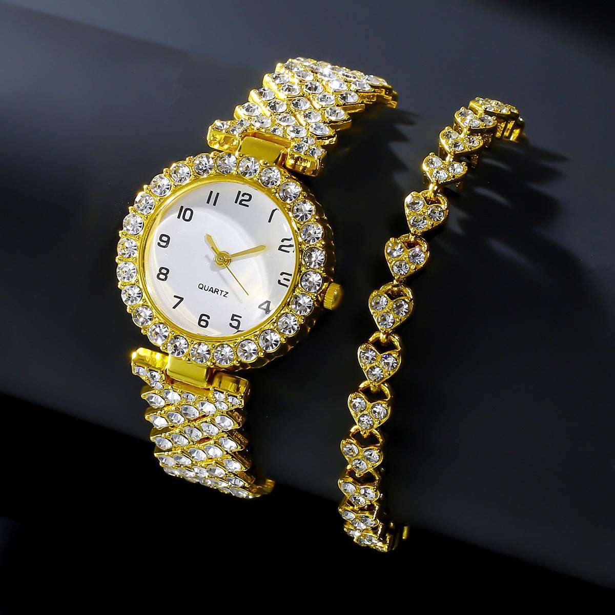 Fashion Jewelry 2pcs Luxury Fashion Women Watch Set Silver Strap Ladies Quartz Wristwatch Alloy Bracelet For Ladies Jewelry Set Clock Gift - globaltradeleader