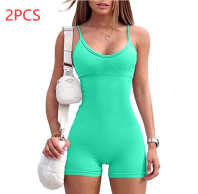 Spaghetti Strap Shorts Jumpsuit Sports Yoga Workout Tight Romper Women Fashion Fitness Sportwear - globaltradeleader