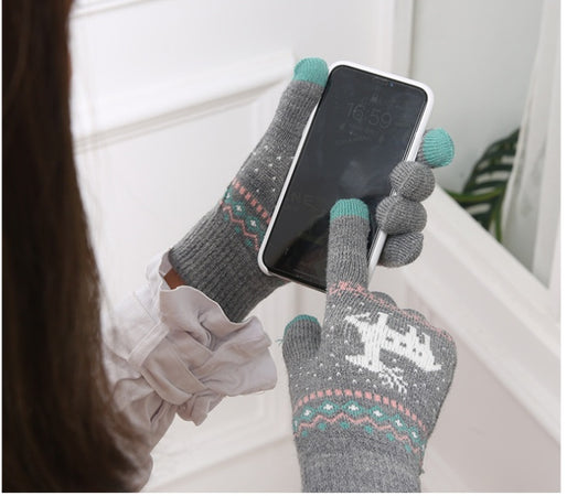 Women's Cute Animal Deer And Snowflake Knitted Gloves Full Finger Winter Gloves Touch Screen Gloves Beautiful Christmas Gift - globaltradeleader