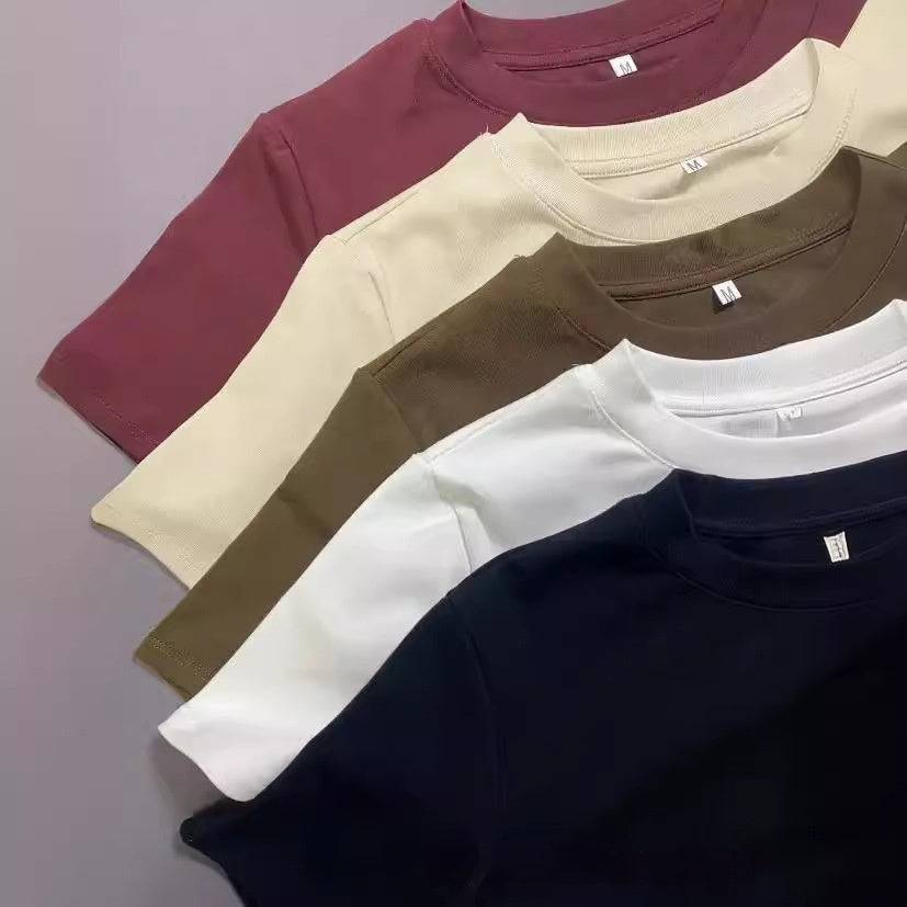High Quality Cotton Heavy Loose Bottoming Shirt Casual Basic T-shirt Pure Cotton Retro Solid Color Round Neck Men's Short Sleeve - globaltradeleader