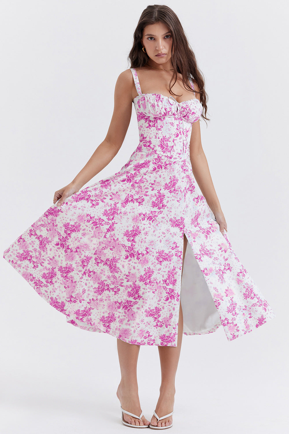 New Women's Floral Print Dress With Straps - globaltradeleader