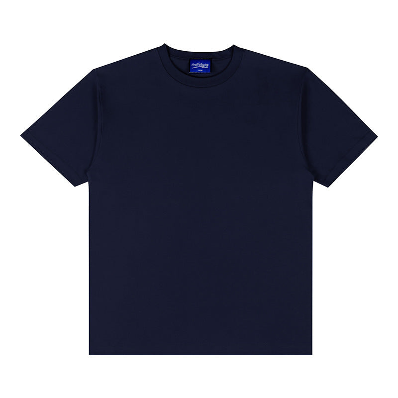 Heavy American High Street Solid Color Loose Shoulder Cotton Round Neck T-shirt - globaltradeleader