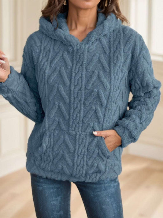 Olid Teddy Bear Textured Hoodie Casual Long Sleeve Kangaroo Pocket Hoodie Sweatshirt - globaltradeleader