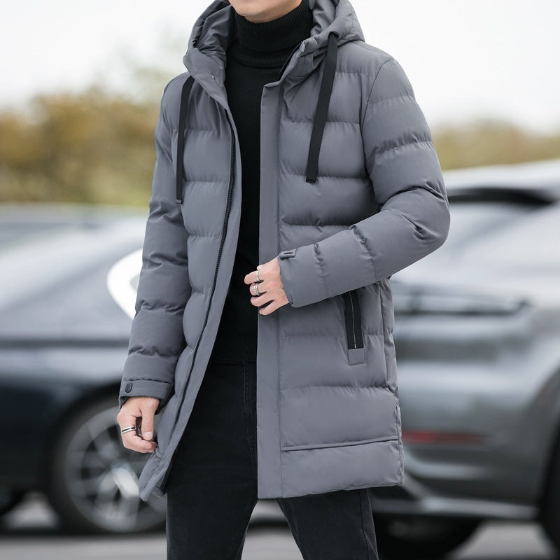 Long Hooded Jacket Men Winter Warm Windproof Coat Fashion Solid Color Clothes Outdoor - globaltradeleader