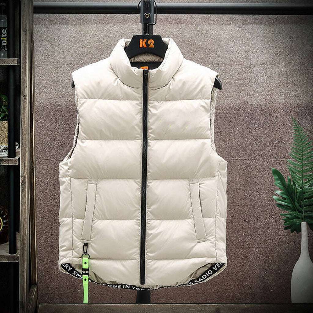 Men's Winter Down Vest Fashion All-match Stand-collar Sleeveless Jacket Solid Thickened Tank Outerwear Clothing - globaltradeleader