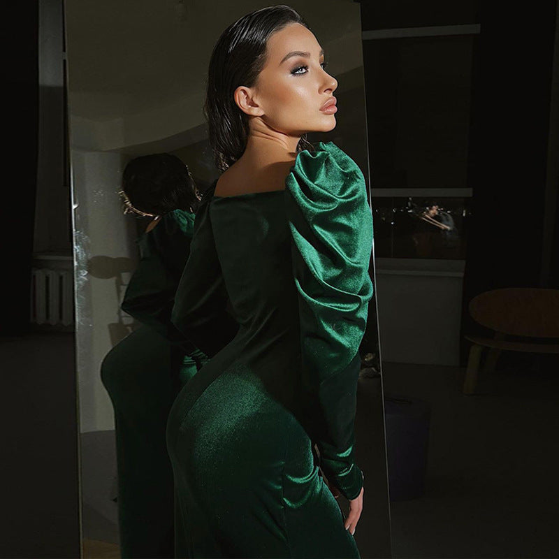 Women's Pleated Slim Fit Slit Long-sleeved Dress - globaltradeleader