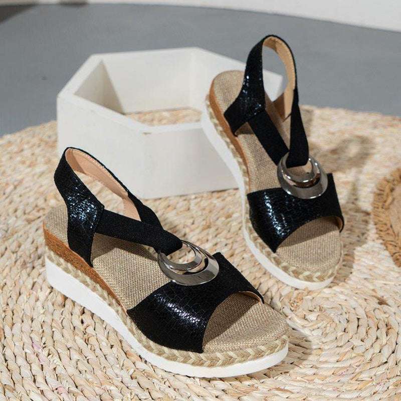 Women's Peep Toe Serpentine Wedges Sandals With Circle Design Casual Summer Shoes - globaltradeleader