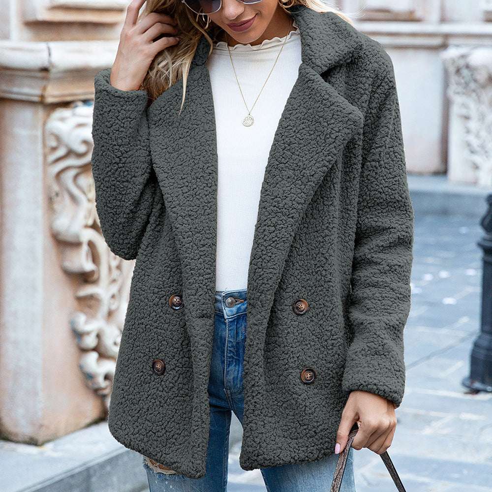 Loose Lapel Fluffy Coat Winter Button Jacket Cardigan Outwear For Women Clothing - globaltradeleader