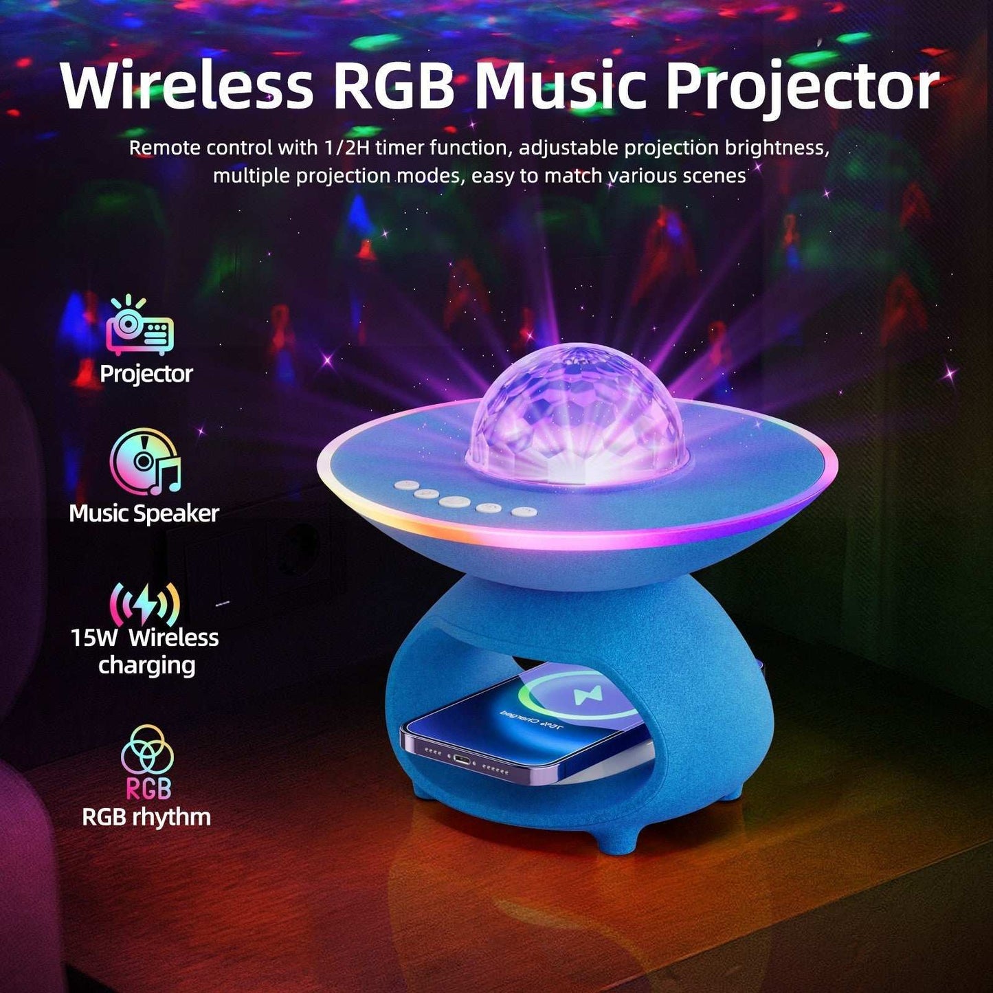 LED Dynamic Starry Sky Projector Light USB Bluetooth Speaker Atmosphere Light
