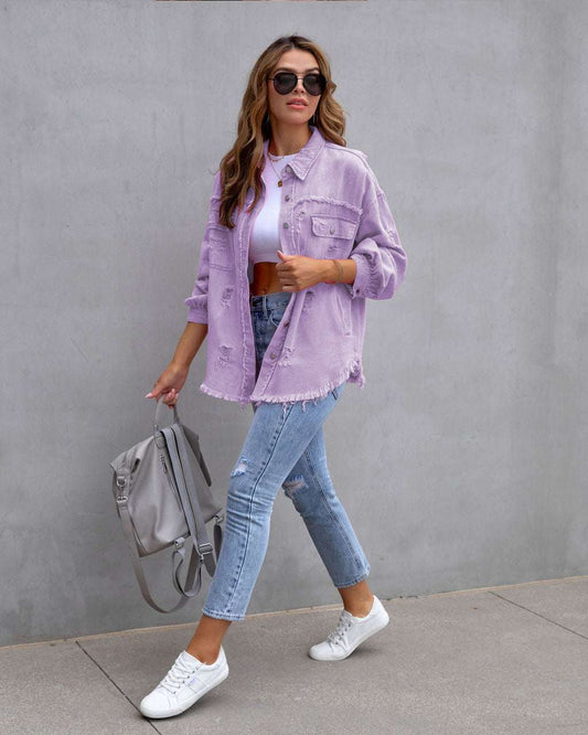 Fashion Ripped Shirt Jacket Female Autumn And Spring Casual Tops Womens Clothing - globaltradeleader