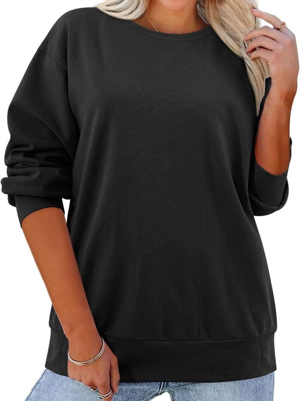 Fleece-lined Thick Round Neck Loose-fitting Solid Color Long Sleeves Sweater - globaltradeleader