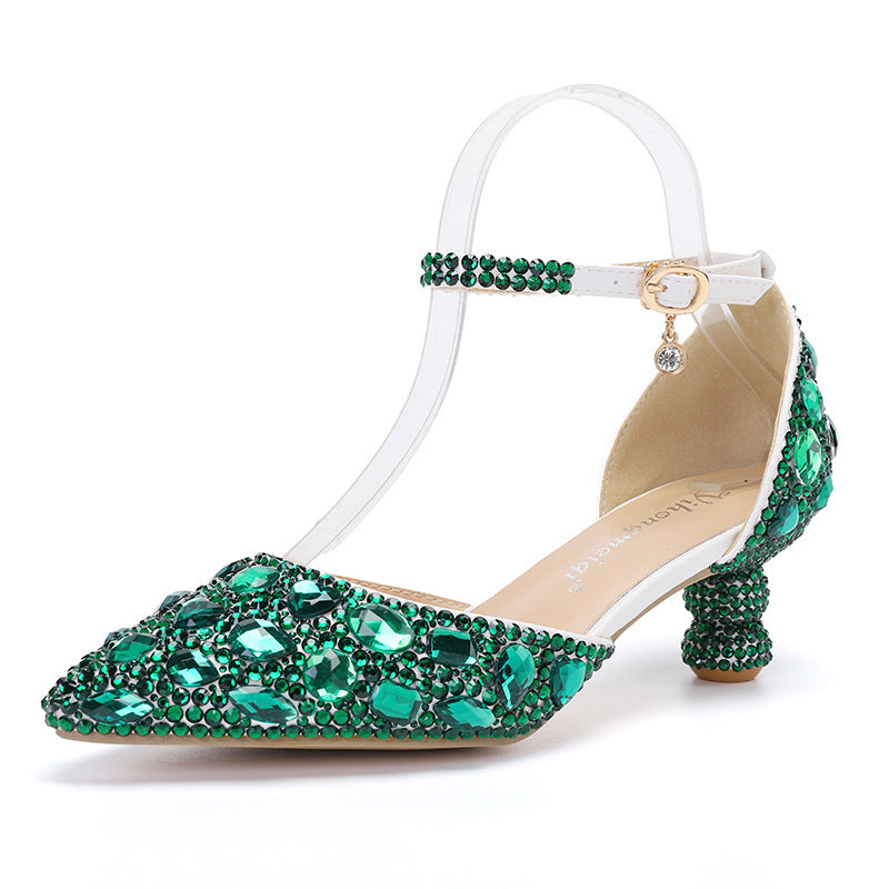 Low-top Summer Blue Color Pointed Gourd Heel Rhinestone Multi-color Fashion Wedding Banquet Women's Shoes - globaltradeleader