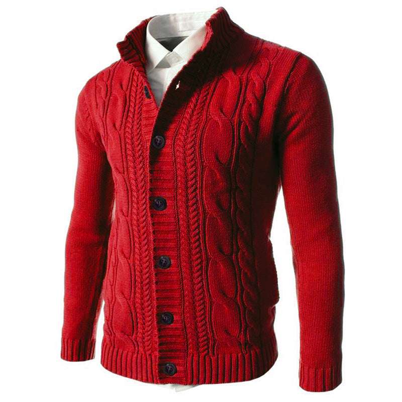 Men's Stand Collar Sweater Knit Button Cardigan Tops Men's Clothing - globaltradeleader