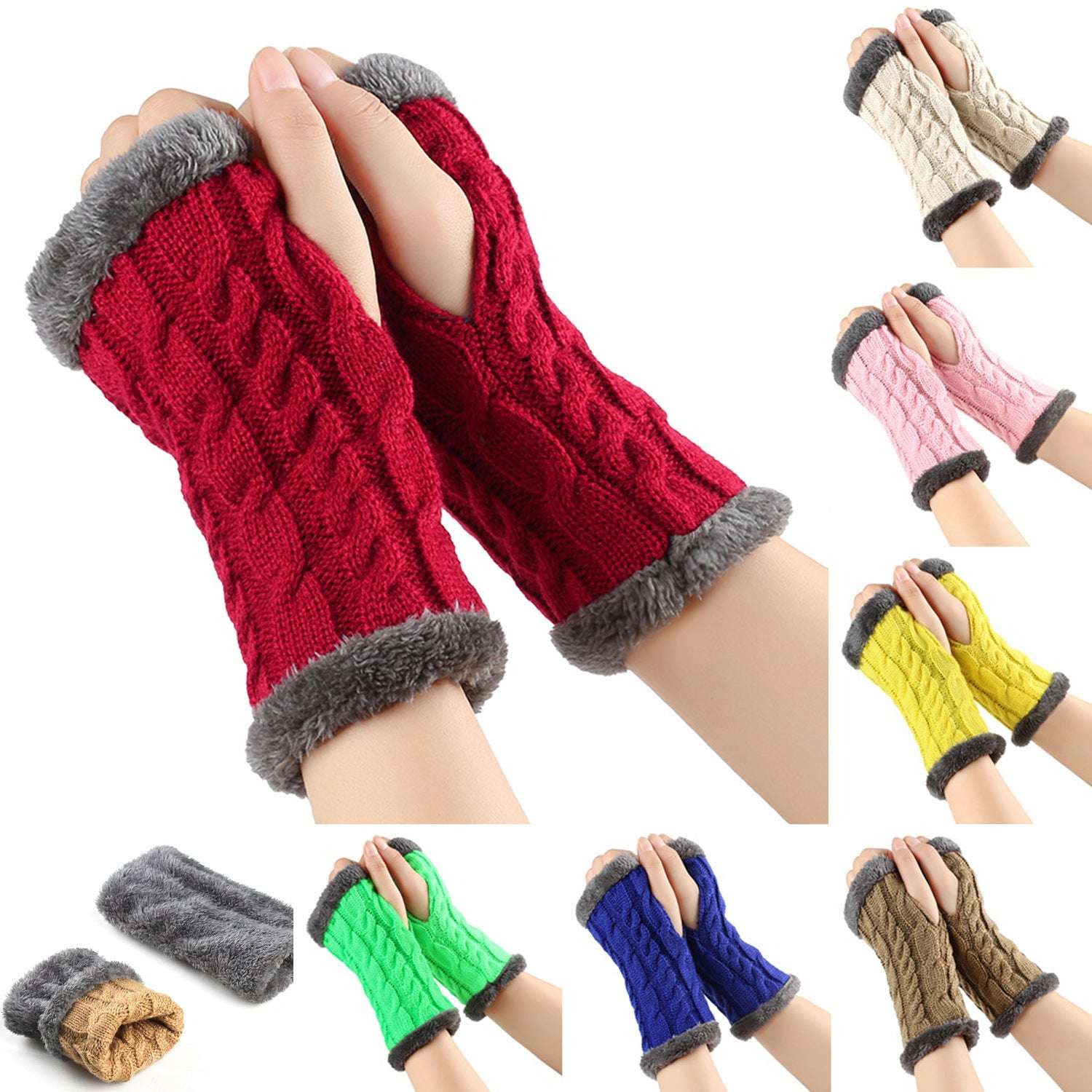 Winter Plush Gloves Twist Knitted Fingerless Fleece Gloves Women Warm Thickened Woolen Gloves - globaltradeleader