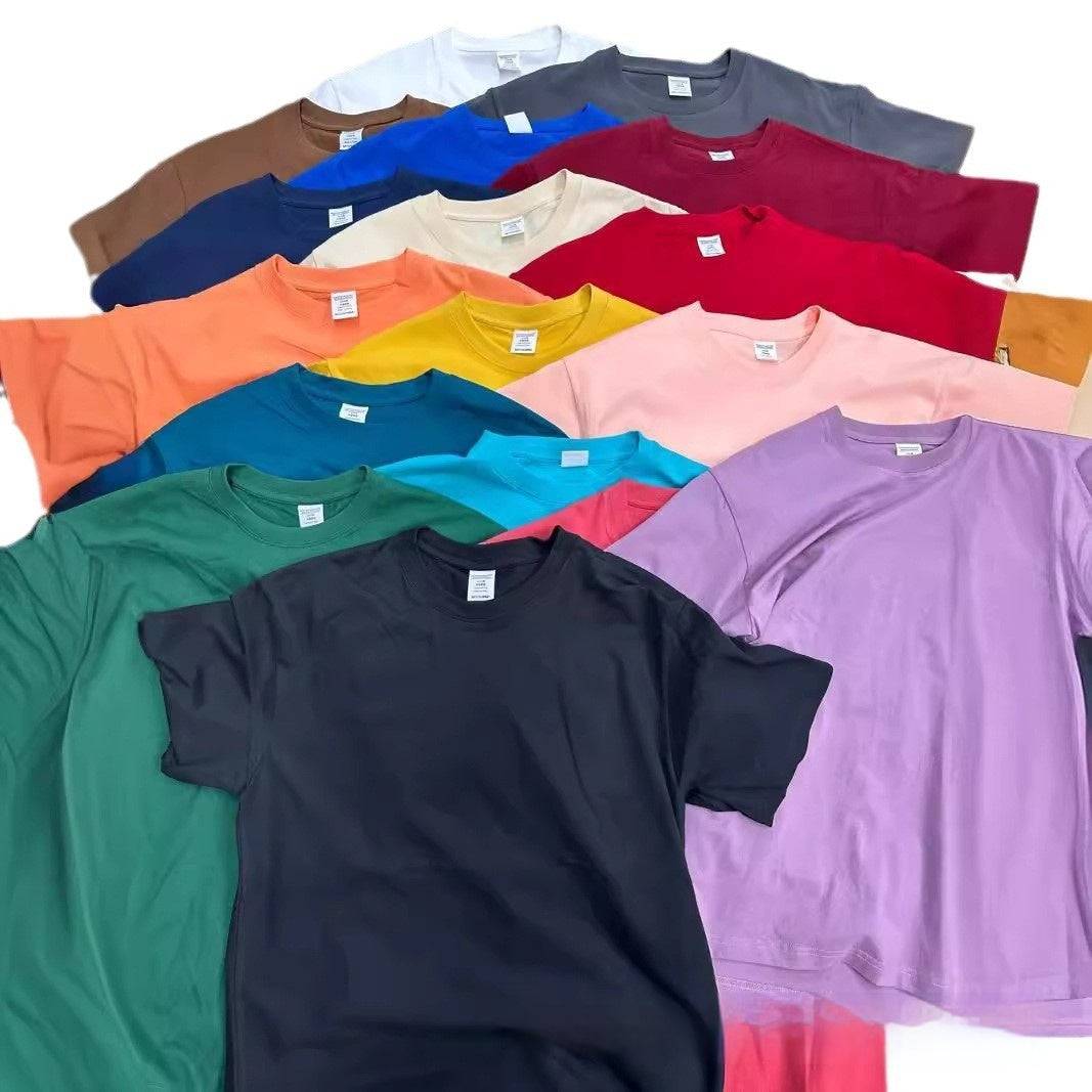 High Quality Cotton Heavy Loose Bottoming Shirt Casual Basic T-shirt Pure Cotton Retro Solid Color Round Neck Men's Short Sleeve - globaltradeleader