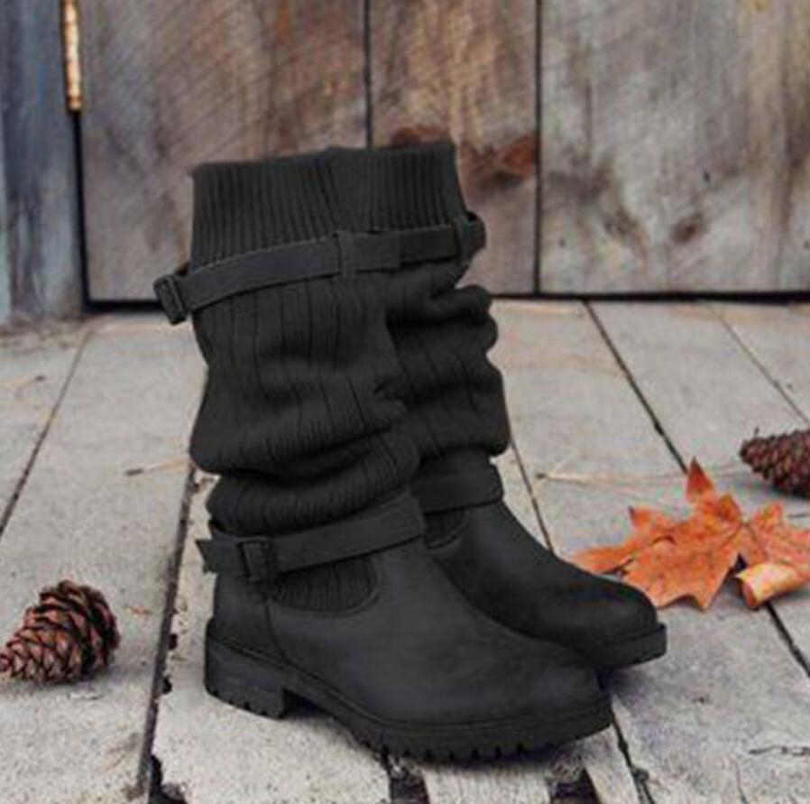 Vintage Style Winter Women Lady Warm Plush Fur Knitted Woolen Cotton Booties Martin Boot Shoes - globaltradeleader
