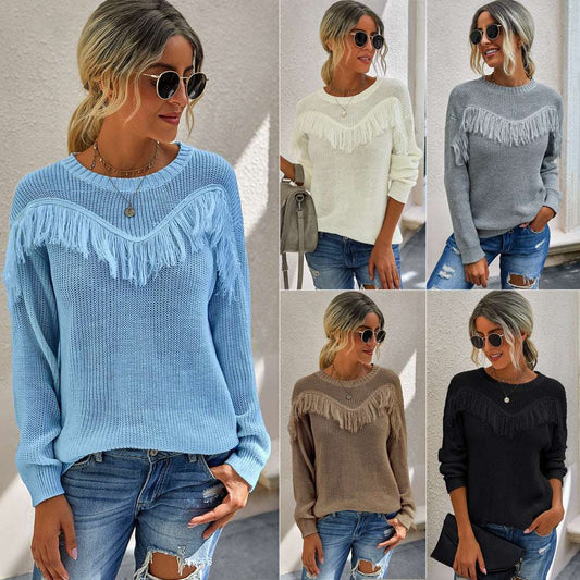Fashion stitching tassel women's sweater - globaltradeleader