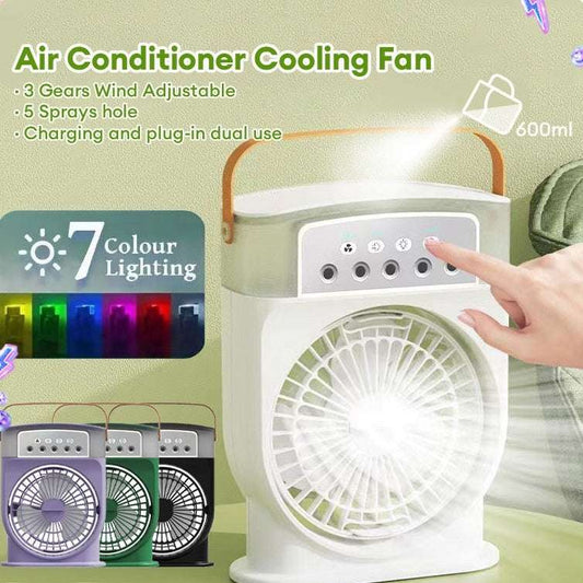 Portable USB Air Conditioner Cooling Fan With 5 Sprays 7 Color Light 600ML Water Tank Spray Mist Air Cooler Humidifiers - globaltradeleader