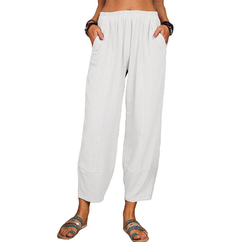 Women's Solid Color Loose Cotton And Linen Casual Pants Home - globaltradeleader