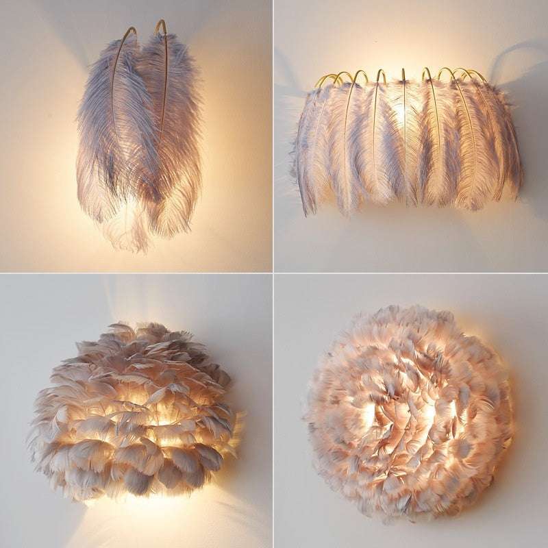 Nordic Feather Wall Lamp Modern Minimalist Ins Girl Princess Room - globaltradeleader