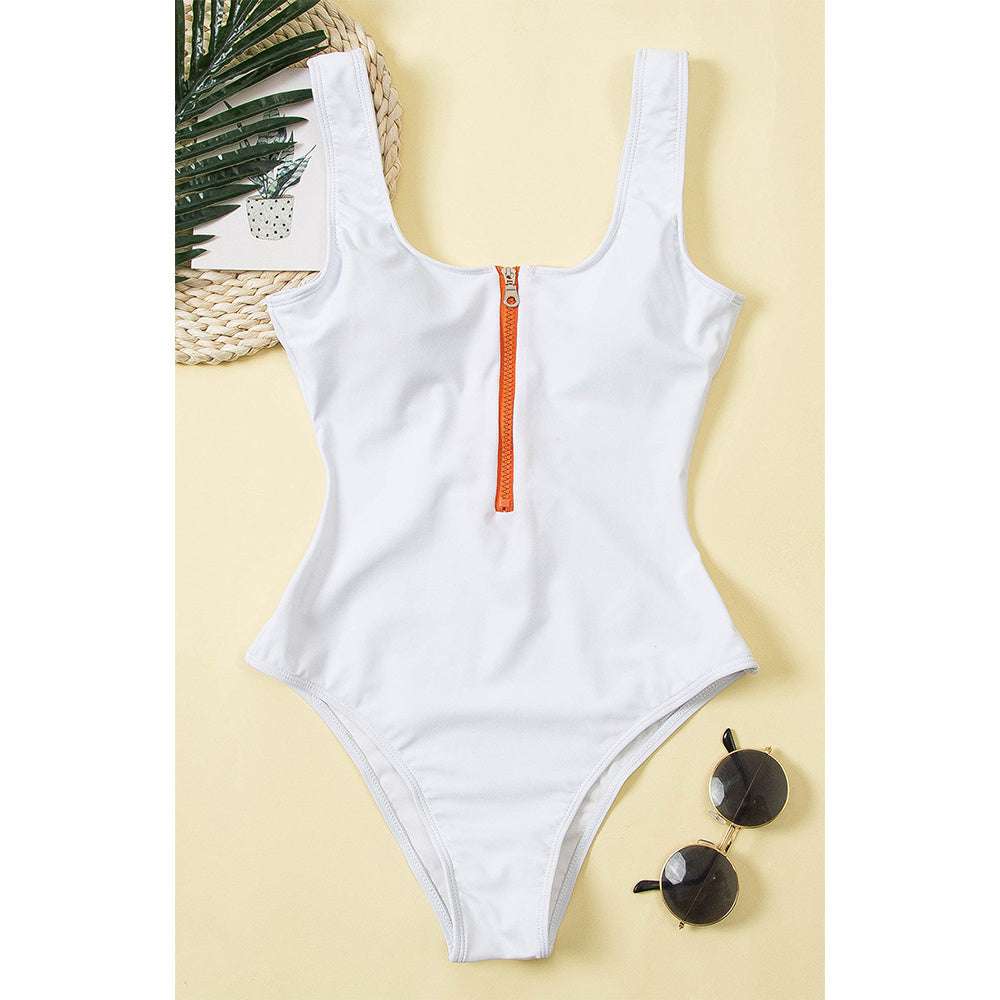 Ladies zipper sexy one-piece printed swimsuit women swimwear - globaltradeleader