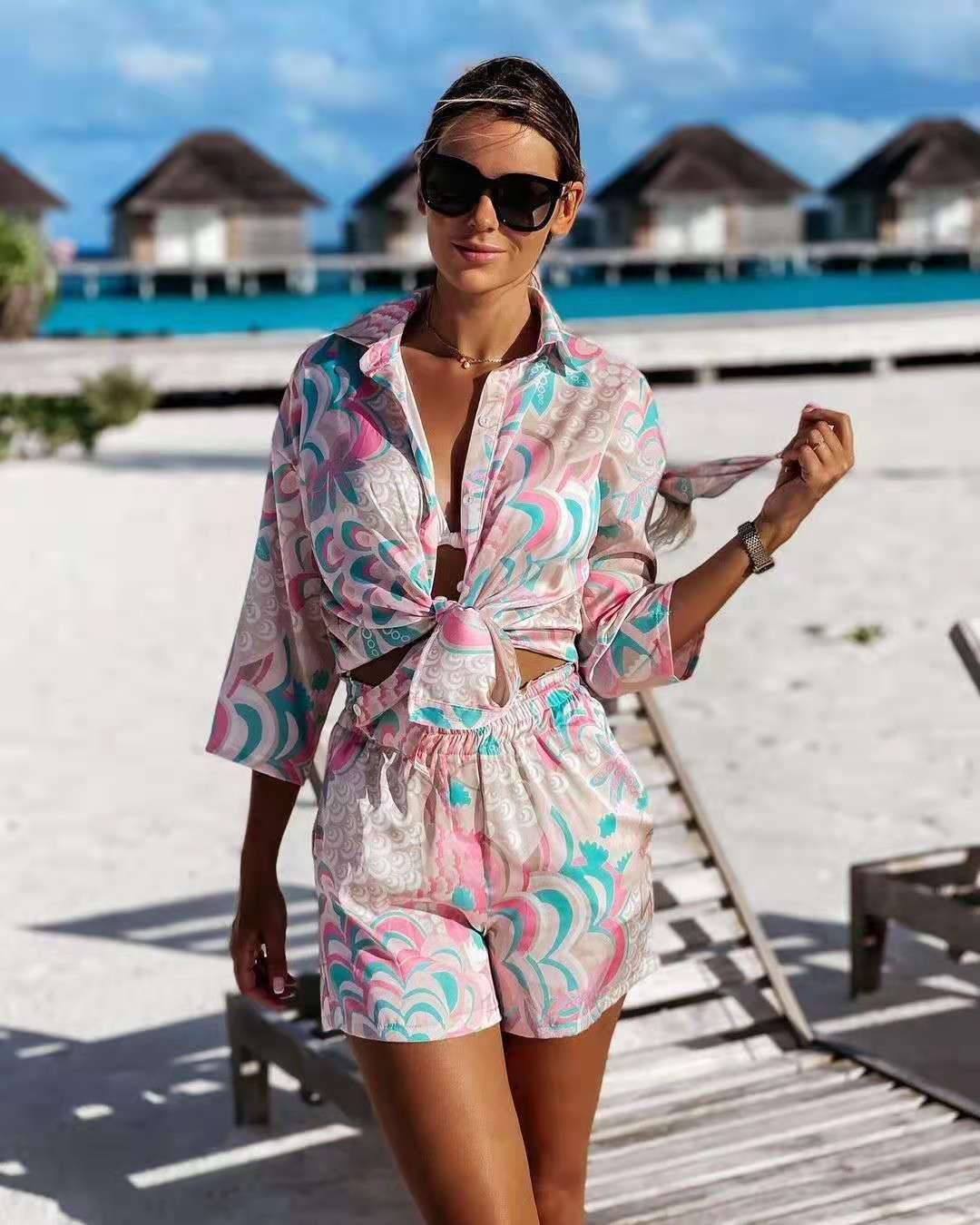 Printed Long-sleeved Shirt Shorts - globaltradeleader