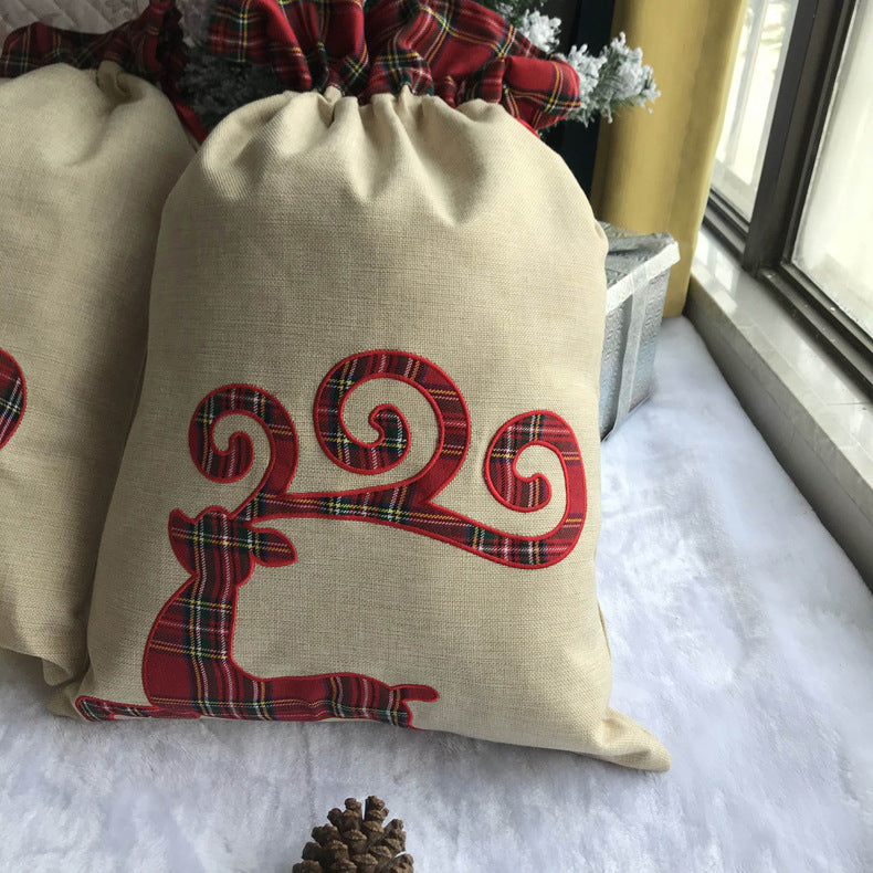 Christmas Gift Old Man Elk Ribbon Drawstring Bag Candy Bag