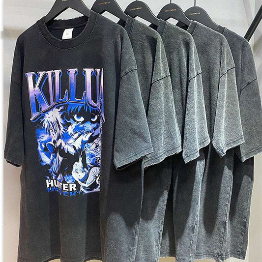 High Street Cartoon Retro Washing Water Trendy Men's Short Sleeve Severe Washed And Worn Men's T-shirt