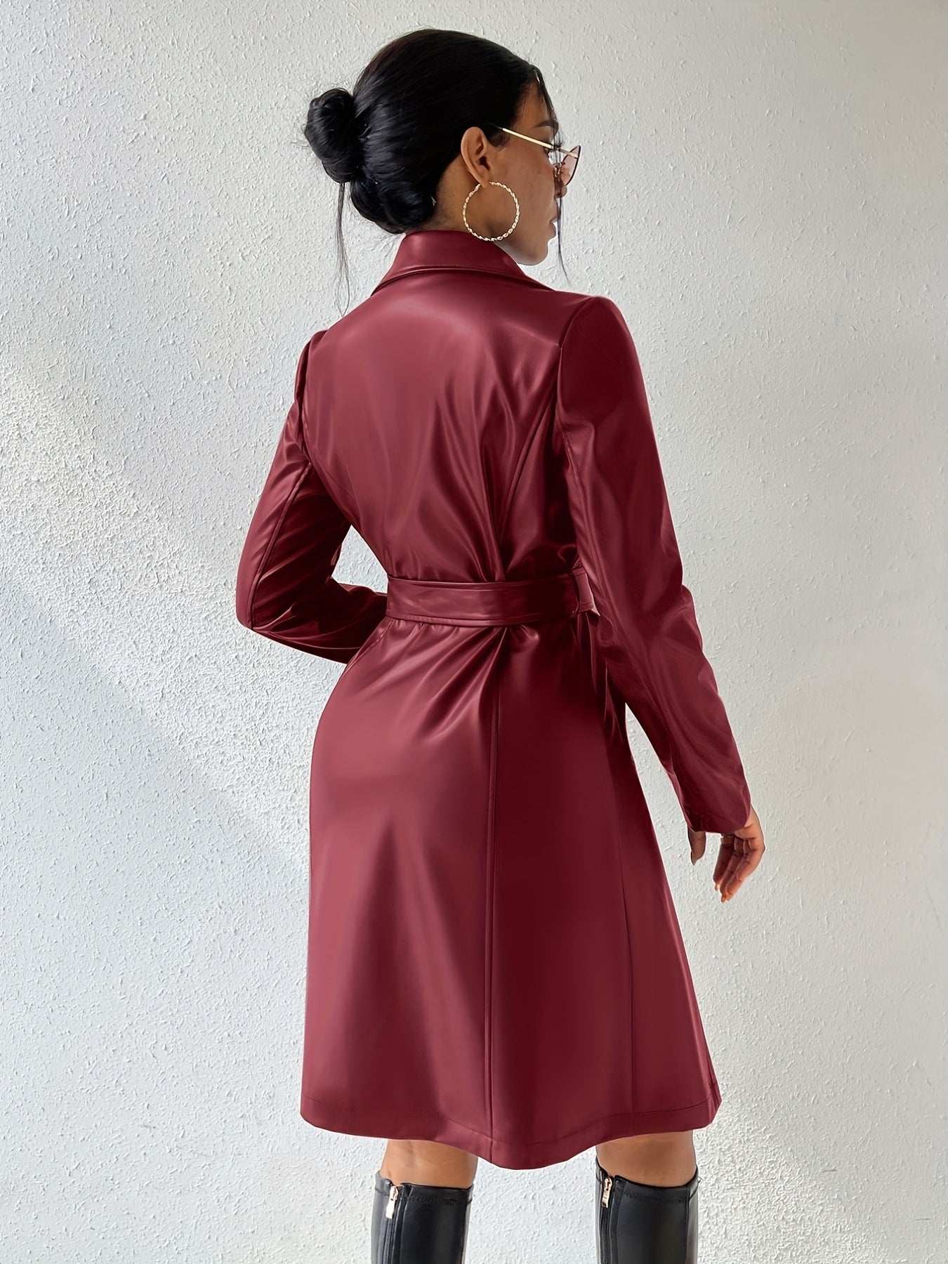 PU Long Sleeve Jacket Women's Slim Fit Long Trench Coat - globaltradeleader
