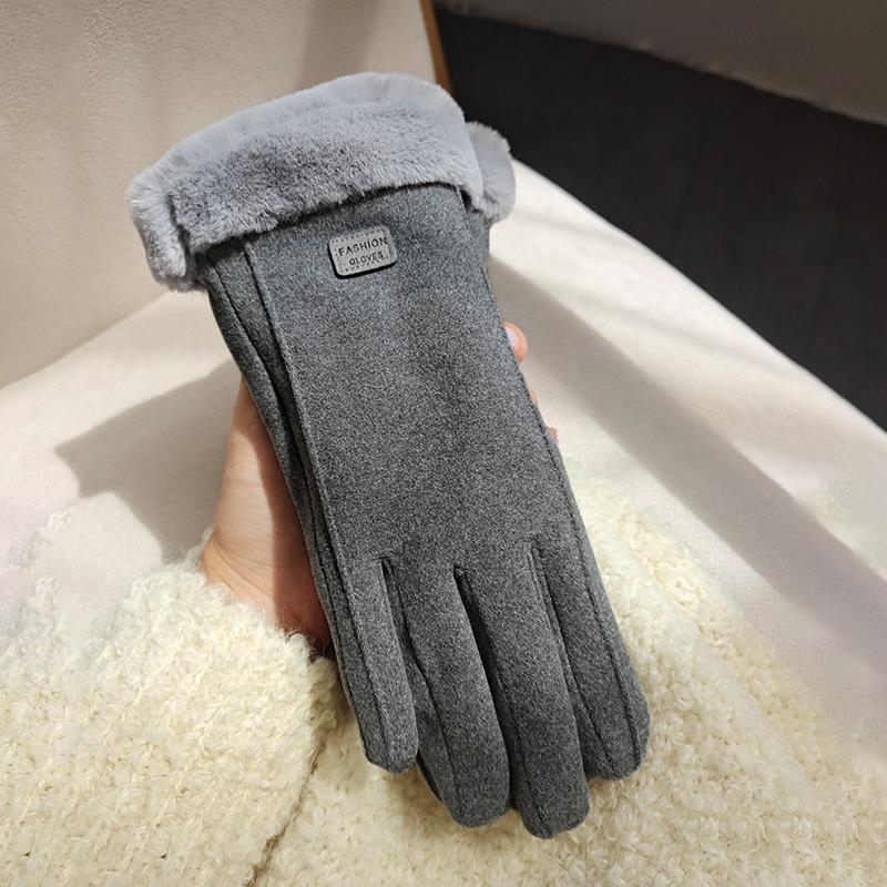 Fleece Lined Padded Warm Keeping Cute Suede Riding Gloves - globaltradeleader