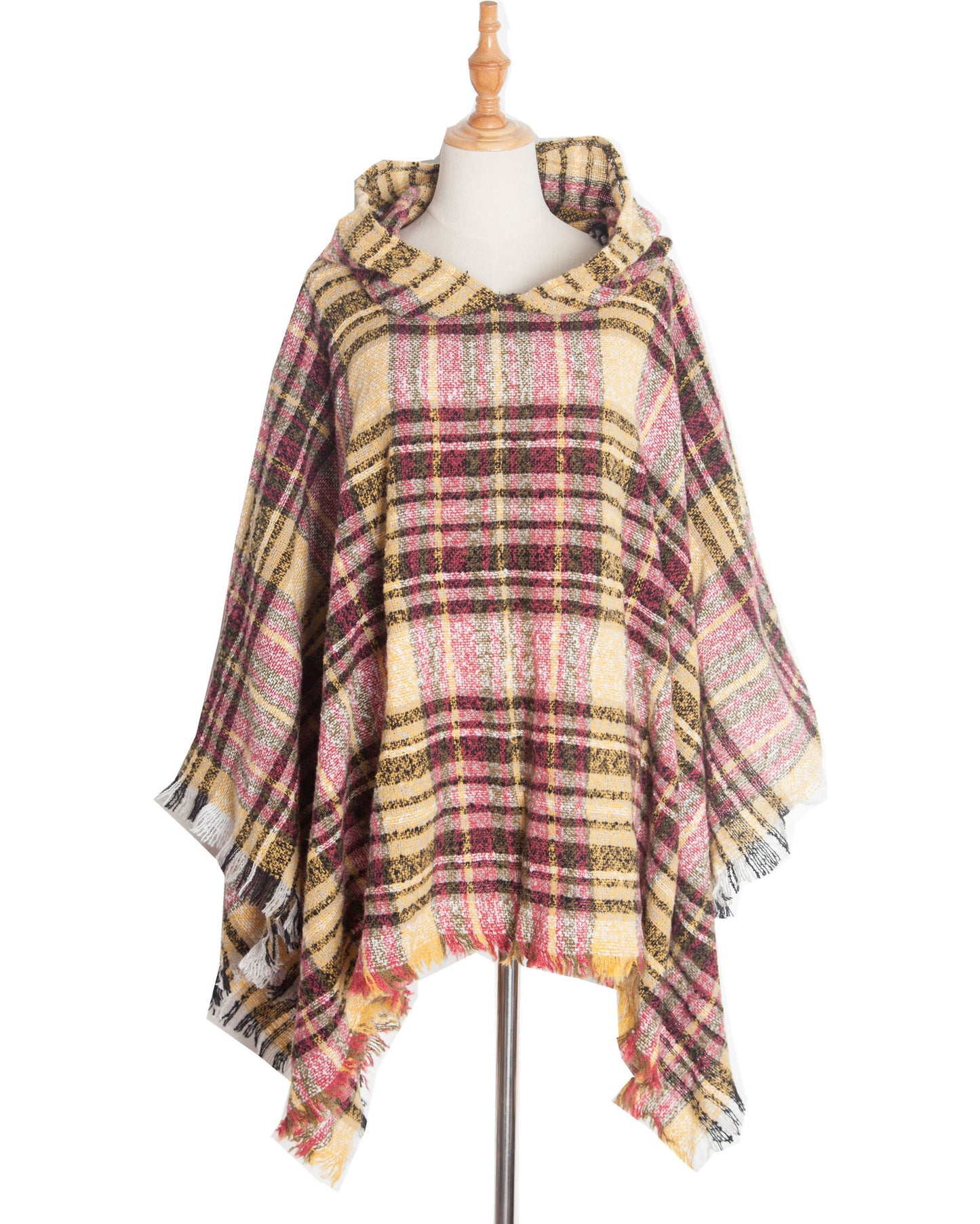 Spring Autumn And Winter Plaid Ribbon Cap Cape And Shawl