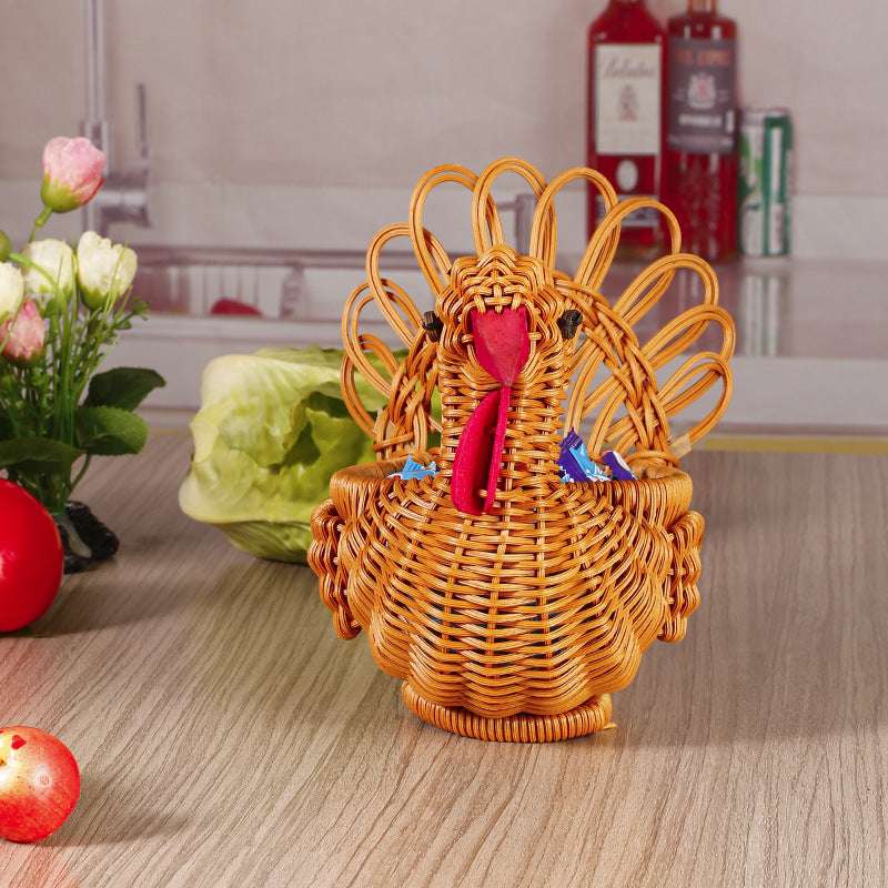 Rattan Woven Fruit Basket Cute Shape Fruit Bowls Tray Vegetable Snack Basket Novelty Animal Shaped Home Decors Organizer