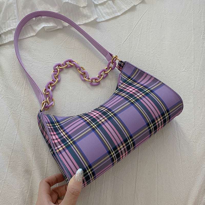 Simple Plaid Underarm Chain Baguette