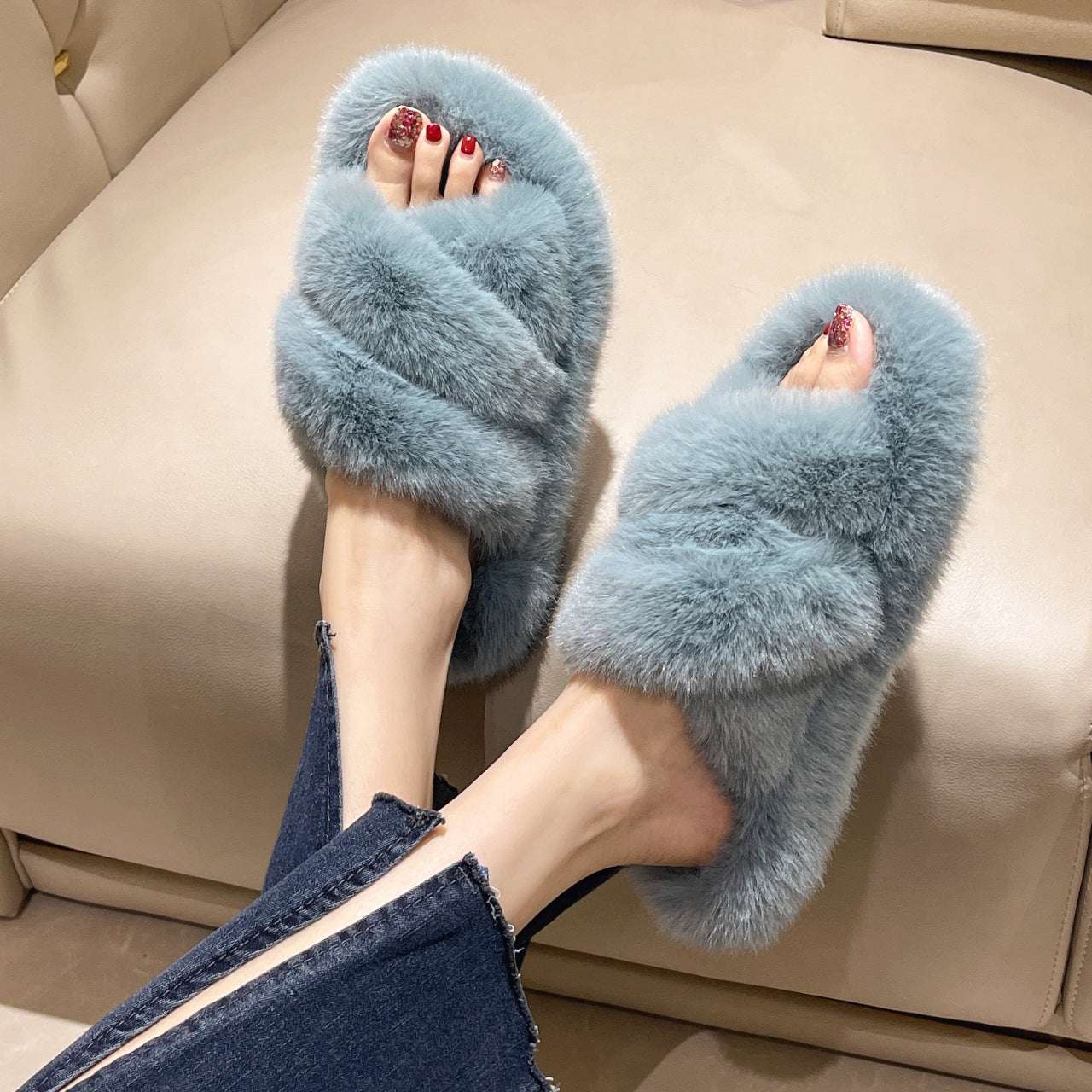 Winter Fuzzy Slippers Women Warm Soft Plush Shoes - globaltradeleader