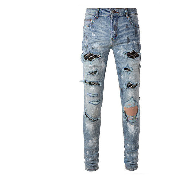 Stretch Retro Ripped Diamond Jeans - globaltradeleader