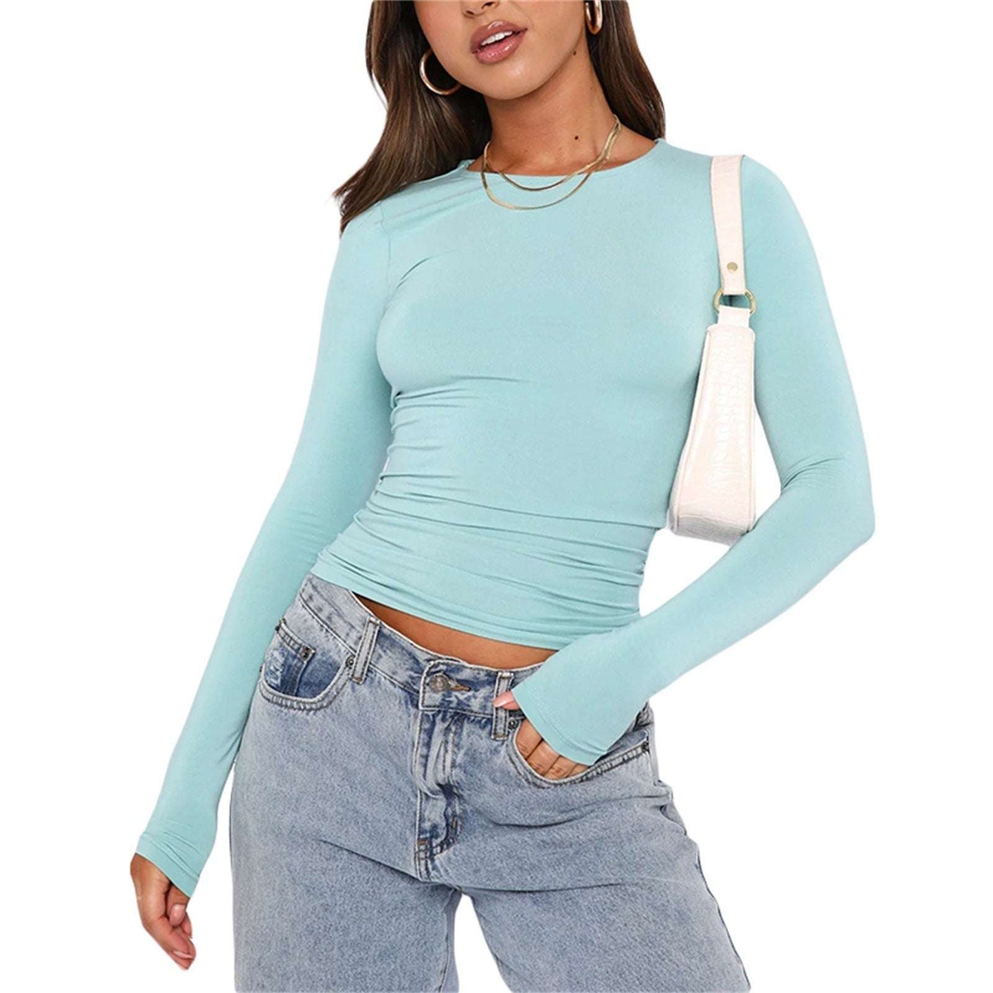 Women's Fashion Casual Solid Color Slim Pullover T-shirt - globaltradeleader