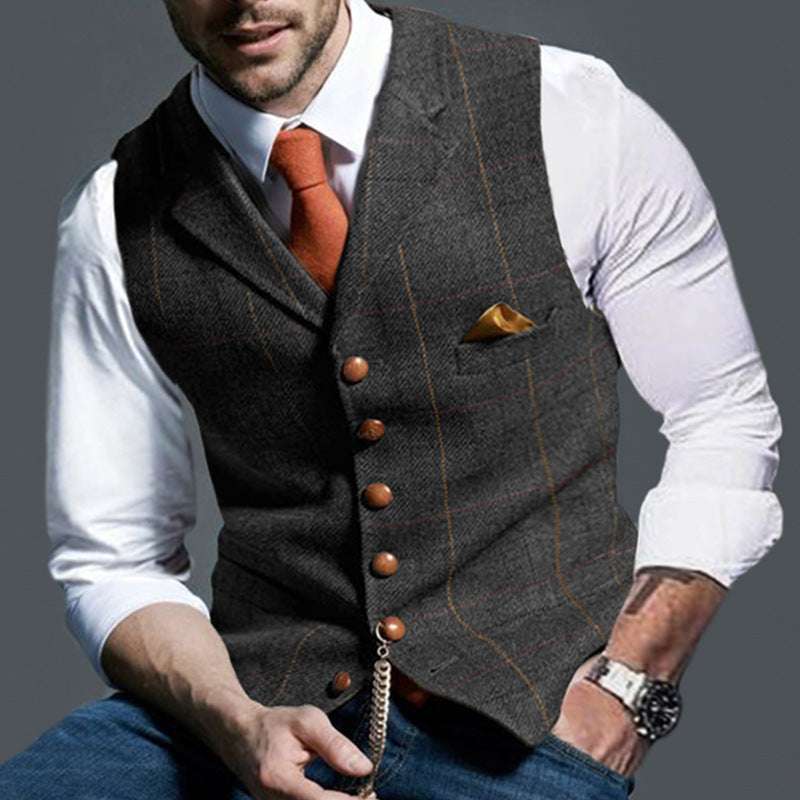 Casual Lapel Plaid Slim Fit Men's Vest Vest - globaltradeleader