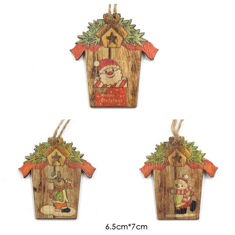 Creative House Shape Santa Elk Wooden Pendant