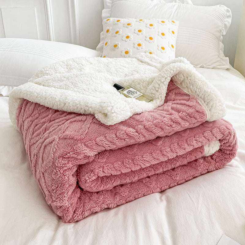 Blanket Thickening Double Layer Lambswool Solid Color Coral Fleece