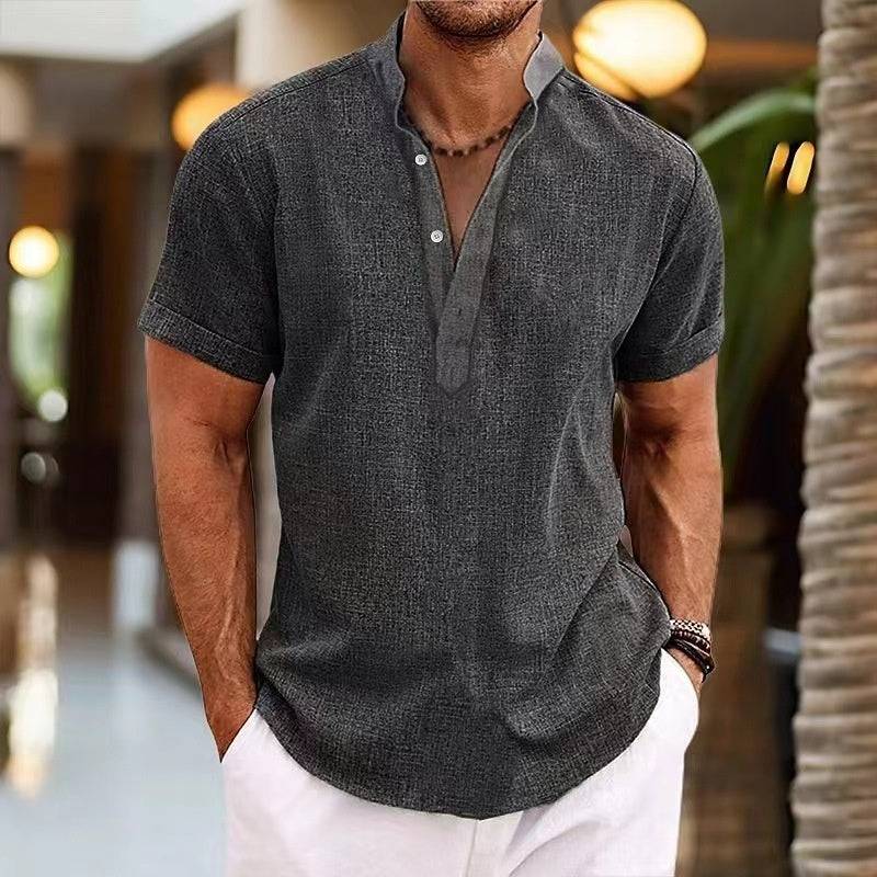 Summer Men's Retro Short Sleeve Stand Collar Top - globaltradeleader