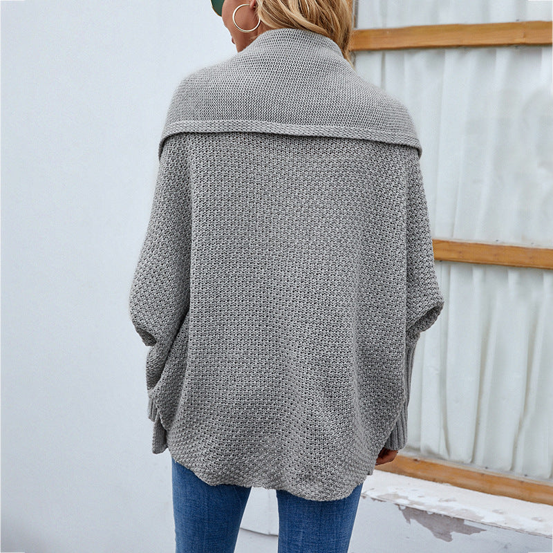 New Loose Knitted Sweater Solid Color Bat Sleeve Large Lapel Cardigan Autumn And Winter Fashion Jacket For Women Clothing - globaltradeleader