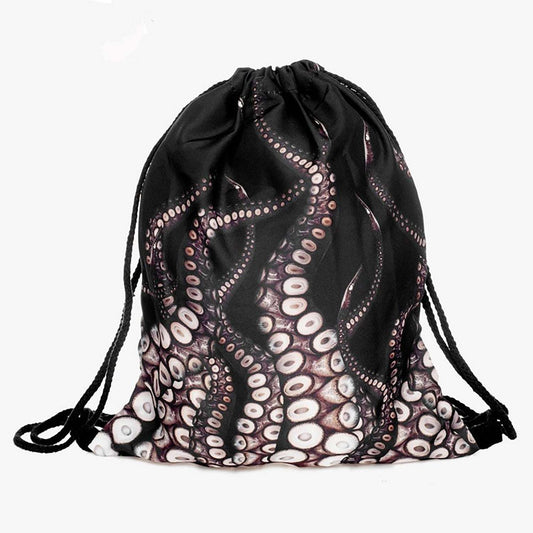 Polyester Drawstring Pocket 3D Digital Printing Squid Squid Backpack For Women