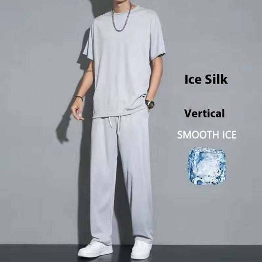 Quick-drying Ice Silk Breathable Suit Men's Short-sleeved T-shirt Trousers Sports Two-piece Set - globaltradeleader