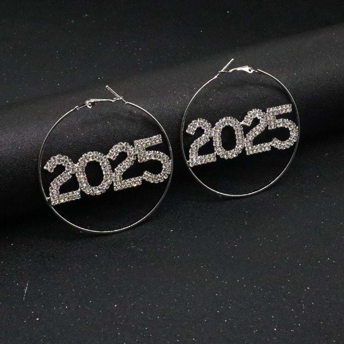 1 Pair 2025 Ring Earrings Fashion Full Rhinestone Digital Earrings Copper Material New Year Party Jewelry Accessories - globaltradeleader