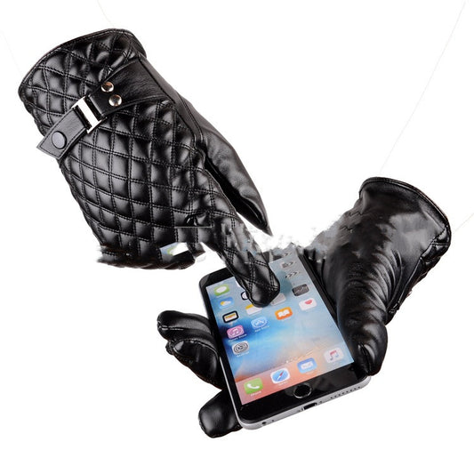 Simulation Leather Embroidered Glove Touch Screen Plus Drive Tram