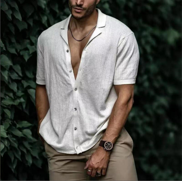Casual Loose Cardigan Short Sleeve Solid Color T-shirt Men - globaltradeleader