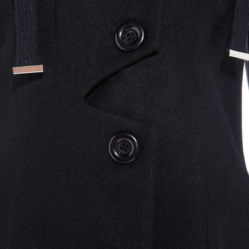 Asymmetric Black Coat Stand Collar Long Sleeve - globaltradeleader