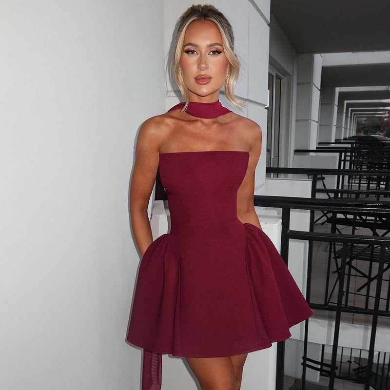 Sexy Tube Top Dress With Back Zipper Design Ins Fashion Short Dress For Party Clothing Women - globaltradeleader