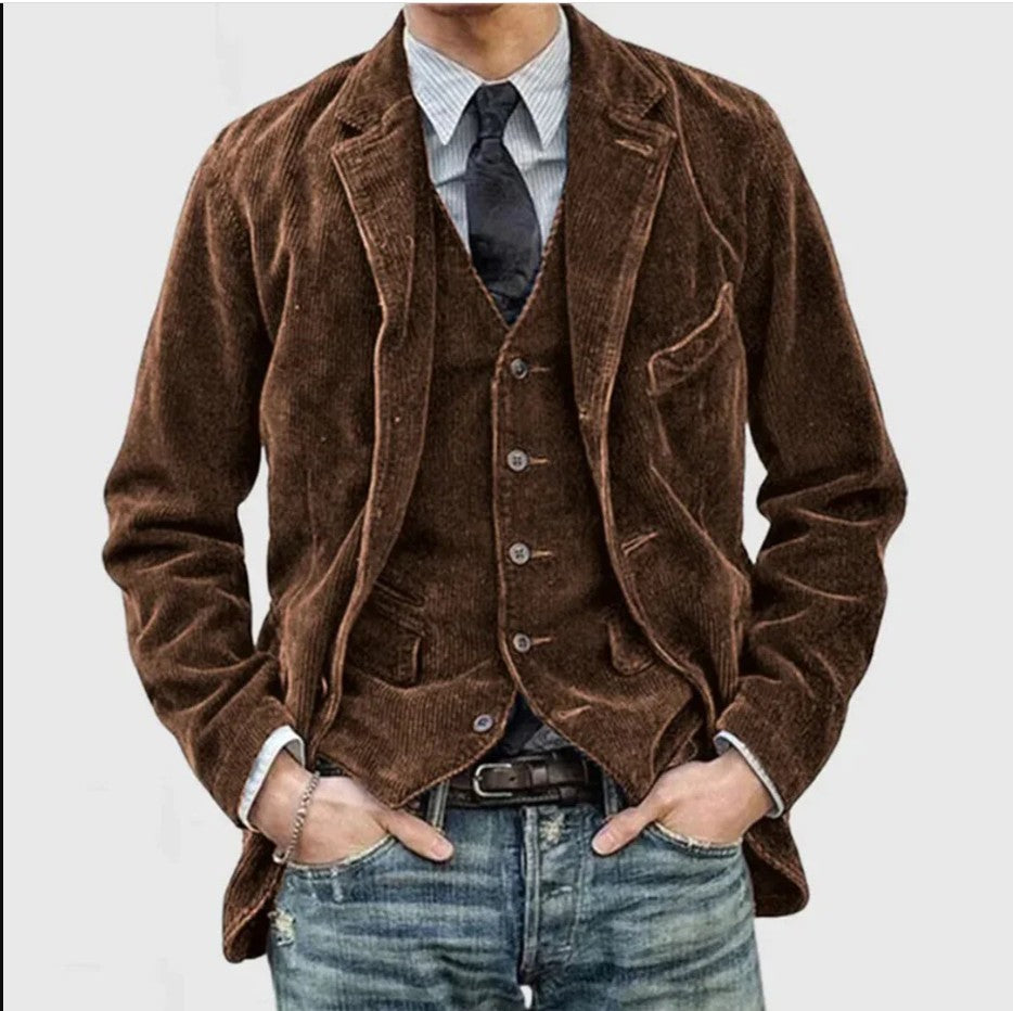 Corduroy Jacket Winter Solid Color Casual Blazer Fashion Warm Men Coat - globaltradeleader